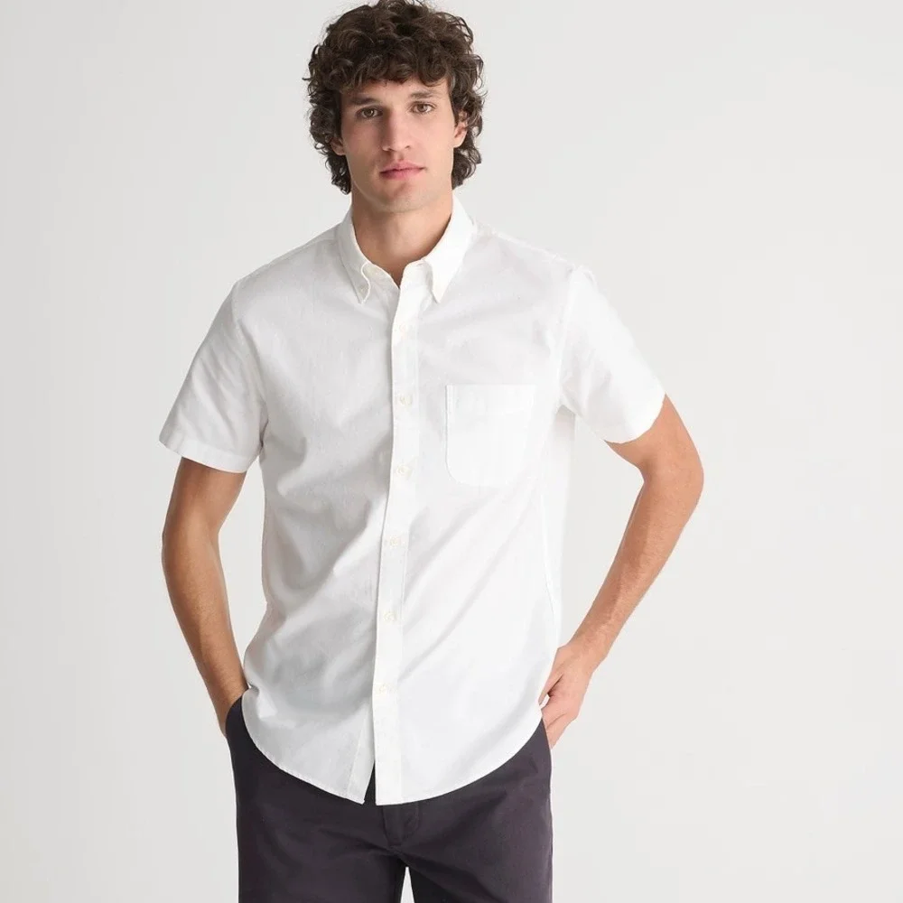 NWT!! Men's J. CREW Short Sleeve Broken-In Organic‎ Cotton Oxford Shirt White S